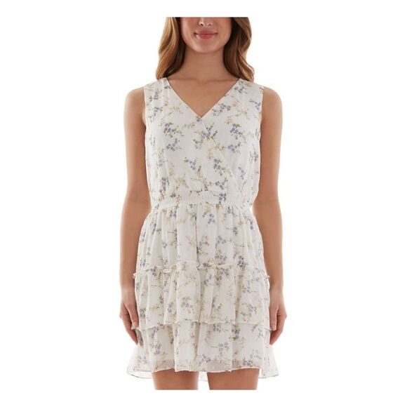 BCX DRESS Womens Pink Lace Sleeveless V Neck Above The Knee Party Fit + Flare Dress main image 1